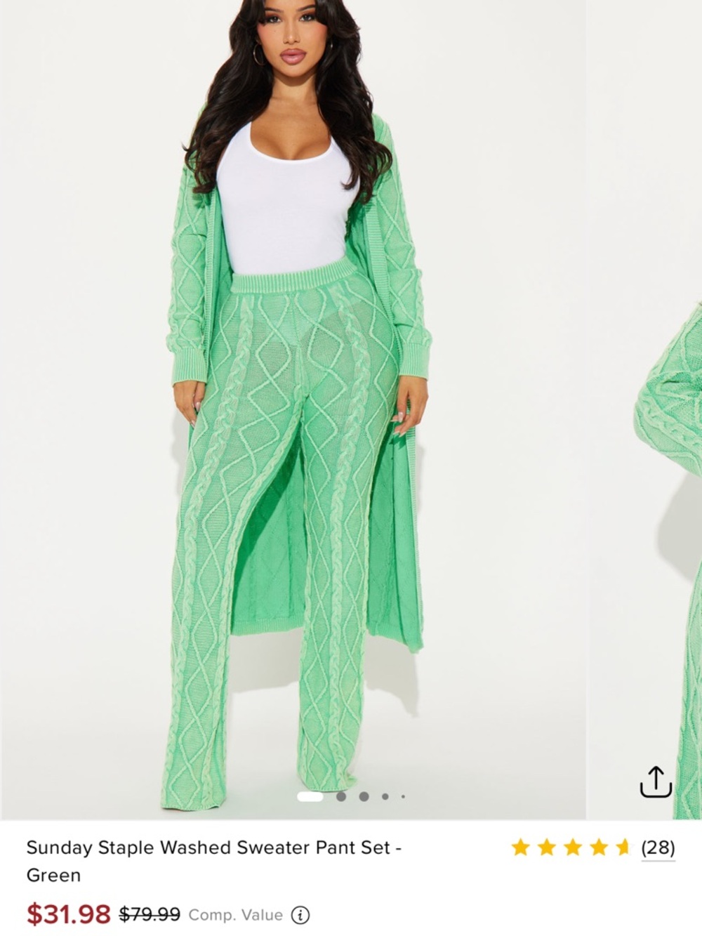 Fashion Nova Sunday Staple Washed Sweater Pant Set - Green